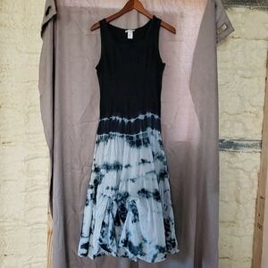 Vasna Desire Dress Womens L Black Tie Dye Sleeveless Scoop Neck Fit & Flare Long